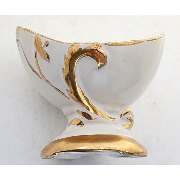 PLANTER/DECOR-23k GOLD TRIM-MCM-Cream & Gold-Small-Egg Shaped-Unique-Hand Paint - Picture 1 of 13